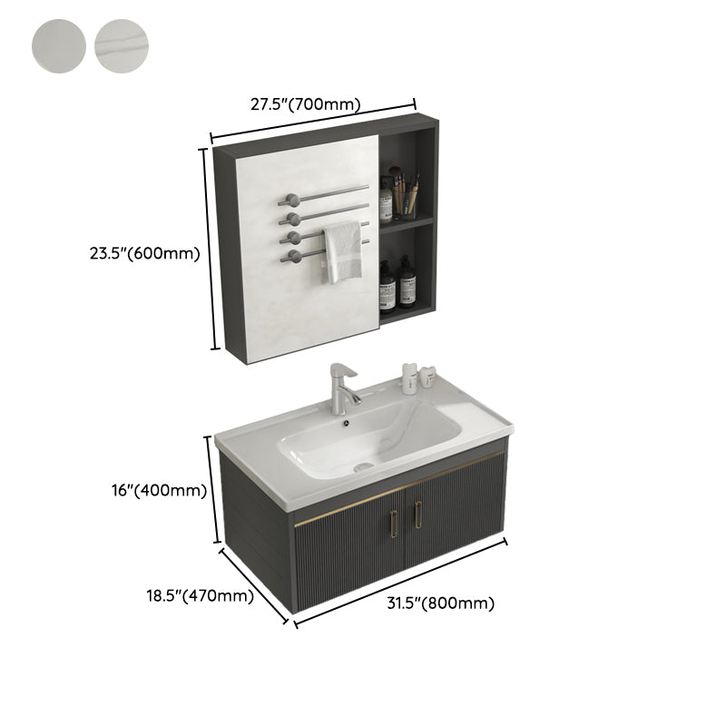 Glam Vanity Single Sink Wall Mounted 2 Doors Metal Frame Rectangular Vanity with Mirror Clearhalo 'Bathroom Remodel & Bathroom Fixtures' 'Bathroom Vanities' 'bathroom_vanities' 'Home Improvement' 'home_improvement' 'home_improvement_bathroom_vanities' 7332281