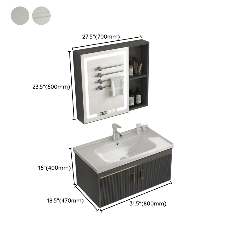 Glam Vanity Single Sink Wall Mounted 2 Doors Metal Frame Rectangular Vanity with Mirror Clearhalo 'Bathroom Remodel & Bathroom Fixtures' 'Bathroom Vanities' 'bathroom_vanities' 'Home Improvement' 'home_improvement' 'home_improvement_bathroom_vanities' 7332284