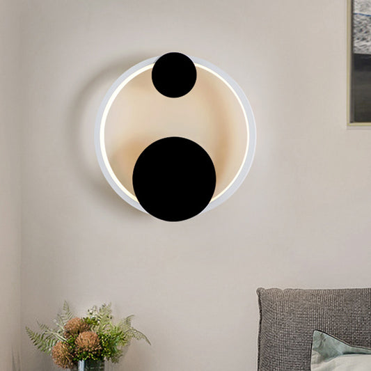 Halo Shape Acrylic Wall Mount Light Modern Black and White LED Wall Sconce Lamp in White/Warm Light for Bedside Black-White Clearhalo 'Modern wall lights' 'Modern' 'Wall Lamps & Sconces' 'Wall Lights' Lighting' 733250