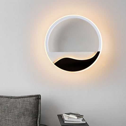 Acrylic Ring Sconce Light Fixture Minimalist White and Black LED Wall Mounted Lamp in White/Warm Light Black-White Clearhalo 'Modern wall lights' 'Modern' 'Wall Lamps & Sconces' 'Wall Lights' Lighting' 733255