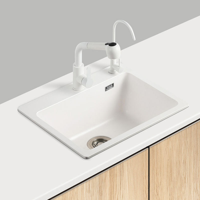 Drop-In Kitchen Sink Quartz Single Basin Kitchen Sink with Basket Strainer Clearhalo 'Home Improvement' 'home_improvement' 'home_improvement_kitchen_sinks' 'Kitchen Remodel & Kitchen Fixtures' 'Kitchen Sinks & Faucet Components' 'Kitchen Sinks' 'kitchen_sinks' 7332570