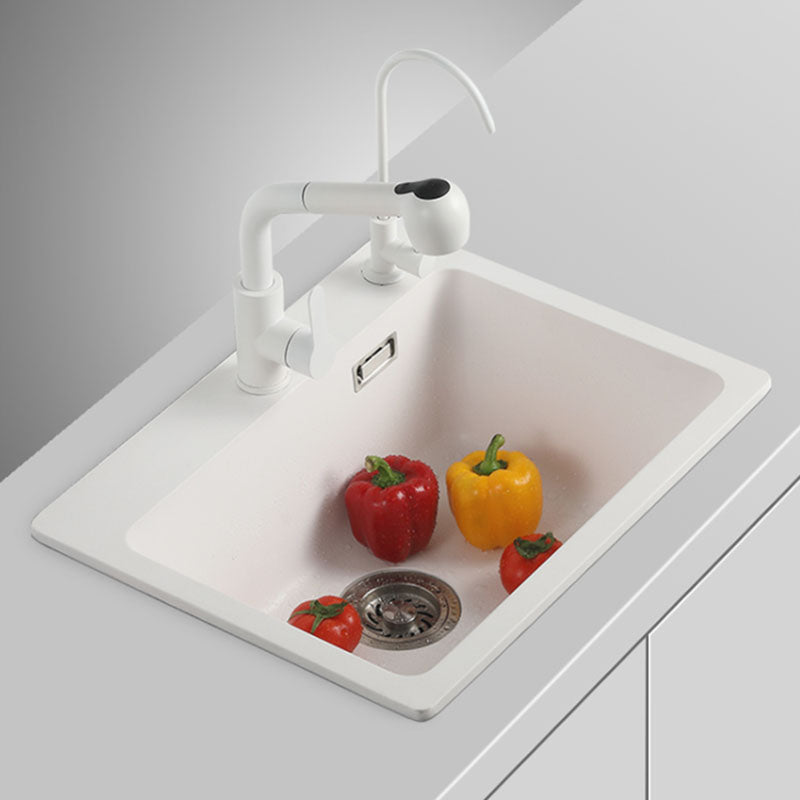 Drop-In Kitchen Sink Quartz Single Basin Kitchen Sink with Basket Strainer Clearhalo 'Home Improvement' 'home_improvement' 'home_improvement_kitchen_sinks' 'Kitchen Remodel & Kitchen Fixtures' 'Kitchen Sinks & Faucet Components' 'Kitchen Sinks' 'kitchen_sinks' 7332573