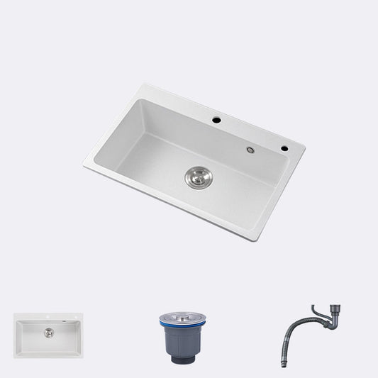 Drop-In Kitchen Sink Quartz Single Basin Kitchen Sink with Basket Strainer Sink Only None