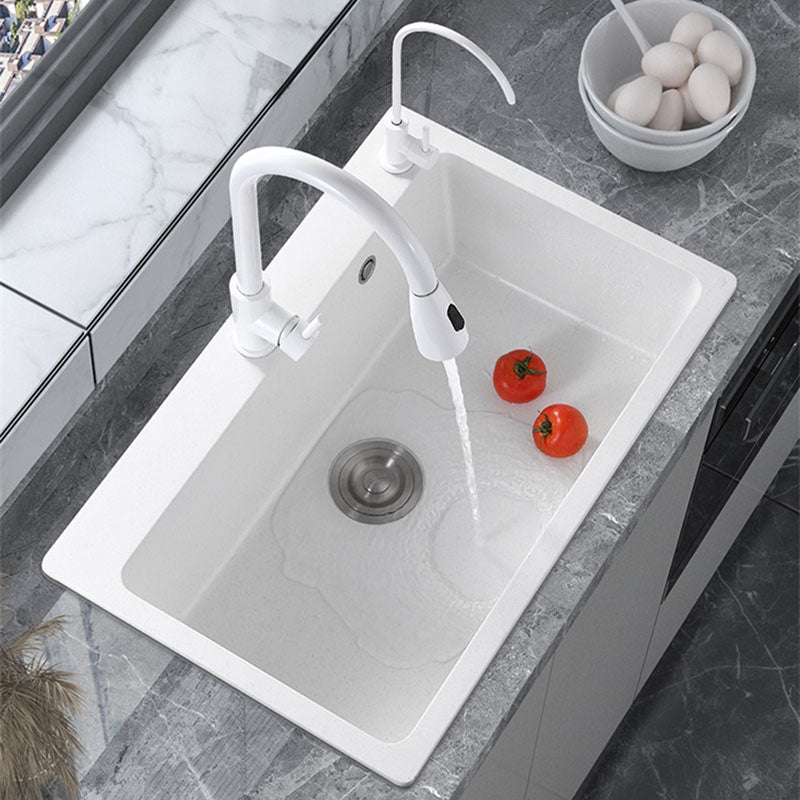 Drop-In Kitchen Sink Quartz Single Basin Kitchen Sink with Basket Strainer 28"L x 19"W x 9"H Sink with Faucet Double Tap for Water Purification Clearhalo 'Home Improvement' 'home_improvement' 'home_improvement_kitchen_sinks' 'Kitchen Remodel & Kitchen Fixtures' 'Kitchen Sinks & Faucet Components' 'Kitchen Sinks' 'kitchen_sinks' 7332575