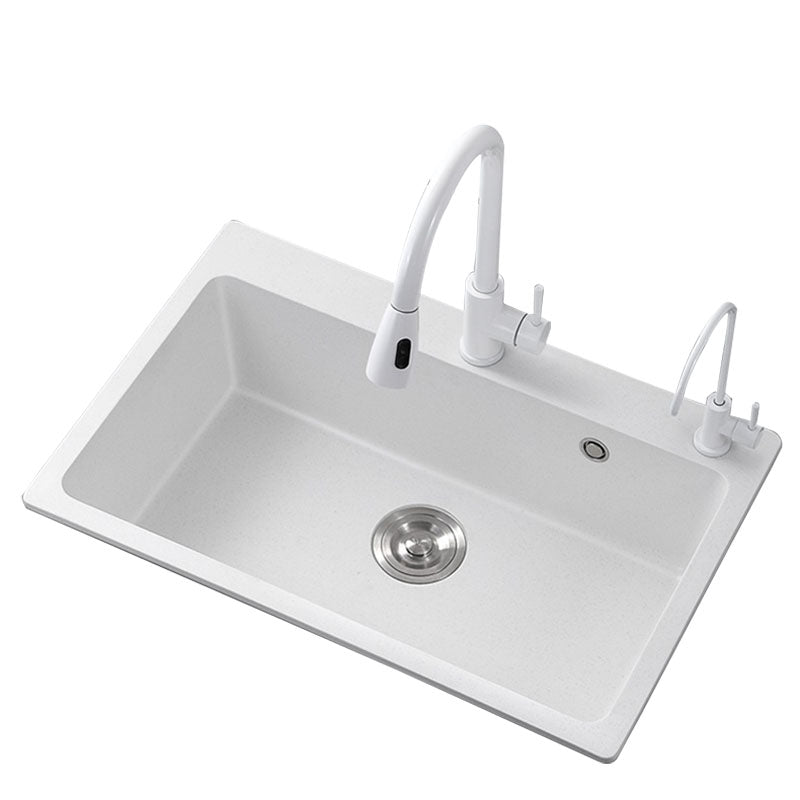 Drop-In Kitchen Sink Quartz Single Basin Kitchen Sink with Basket Strainer Clearhalo 'Home Improvement' 'home_improvement' 'home_improvement_kitchen_sinks' 'Kitchen Remodel & Kitchen Fixtures' 'Kitchen Sinks & Faucet Components' 'Kitchen Sinks' 'kitchen_sinks' 7332579