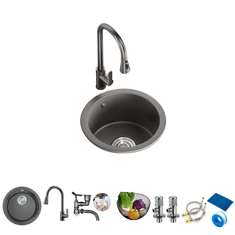 Quartz Kitchen Bar Sink Contemporary Round Shape Kitchen Bar Sink Sink with Faucet Pull Out Faucet Clearhalo 'Home Improvement' 'home_improvement' 'home_improvement_kitchen_sinks' 'Kitchen Remodel & Kitchen Fixtures' 'Kitchen Sinks & Faucet Components' 'Kitchen Sinks' 'kitchen_sinks' 7332612