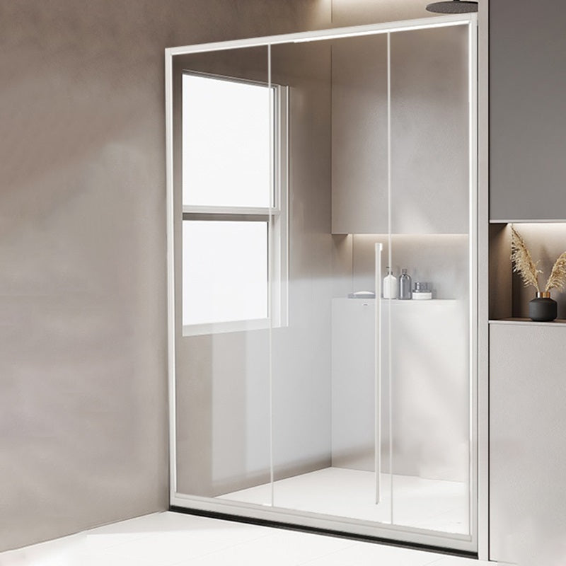 Framed Single Sliding Shower Door Transparent Tempered Shower Bath Door Silver Left Clearhalo 'Bathroom Remodel & Bathroom Fixtures' 'Home Improvement' 'home_improvement' 'home_improvement_shower_tub_doors' 'Shower and Tub Doors' 'shower_tub_doors' 'Showers & Bathtubs' 7332630