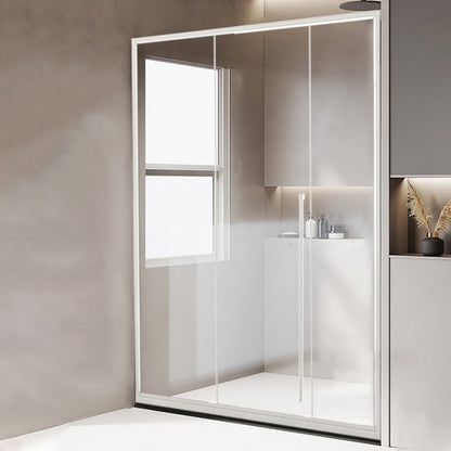 Framed Single Sliding Shower Door Transparent Tempered Shower Bath Door Silver Left Clearhalo 'Bathroom Remodel & Bathroom Fixtures' 'Home Improvement' 'home_improvement' 'home_improvement_shower_tub_doors' 'Shower and Tub Doors' 'shower_tub_doors' 'Showers & Bathtubs' 7332630