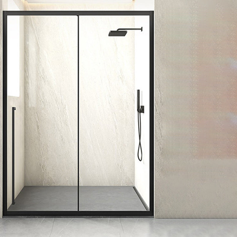 Framed Single Sliding Shower Door Transparent Tempered Shower Bath Door Clearhalo 'Bathroom Remodel & Bathroom Fixtures' 'Home Improvement' 'home_improvement' 'home_improvement_shower_tub_doors' 'Shower and Tub Doors' 'shower_tub_doors' 'Showers & Bathtubs' 7332632
