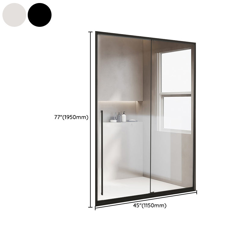 Framed Single Sliding Shower Door Transparent Tempered Shower Bath Door Clearhalo 'Bathroom Remodel & Bathroom Fixtures' 'Home Improvement' 'home_improvement' 'home_improvement_shower_tub_doors' 'Shower and Tub Doors' 'shower_tub_doors' 'Showers & Bathtubs' 7332636