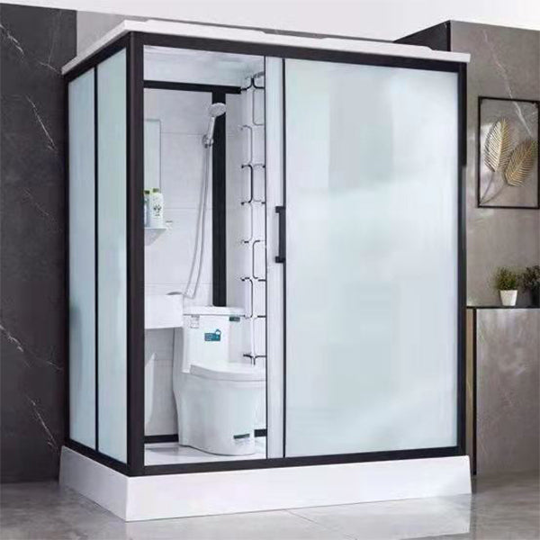 Framed Frosted Shower Kit Rectangle Matt Black Shower Stall with Base Included Clearhalo 'Bathroom Remodel & Bathroom Fixtures' 'Home Improvement' 'home_improvement' 'home_improvement_shower_stalls_enclosures' 'Shower Stalls & Enclosures' 'shower_stalls_enclosures' 'Showers & Bathtubs' 7332644