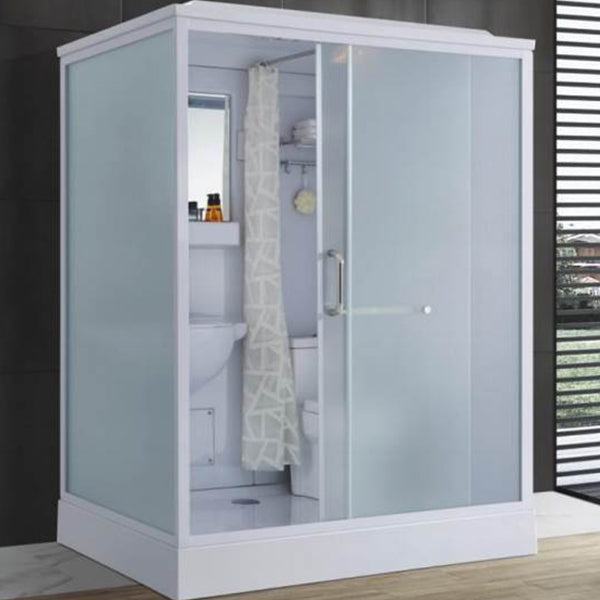 Frosted Single Sliding Shower Kit White Framed Shower Stall with Base Included Clearhalo 'Bathroom Remodel & Bathroom Fixtures' 'Home Improvement' 'home_improvement' 'home_improvement_shower_stalls_enclosures' 'Shower Stalls & Enclosures' 'shower_stalls_enclosures' 'Showers & Bathtubs' 7332666
