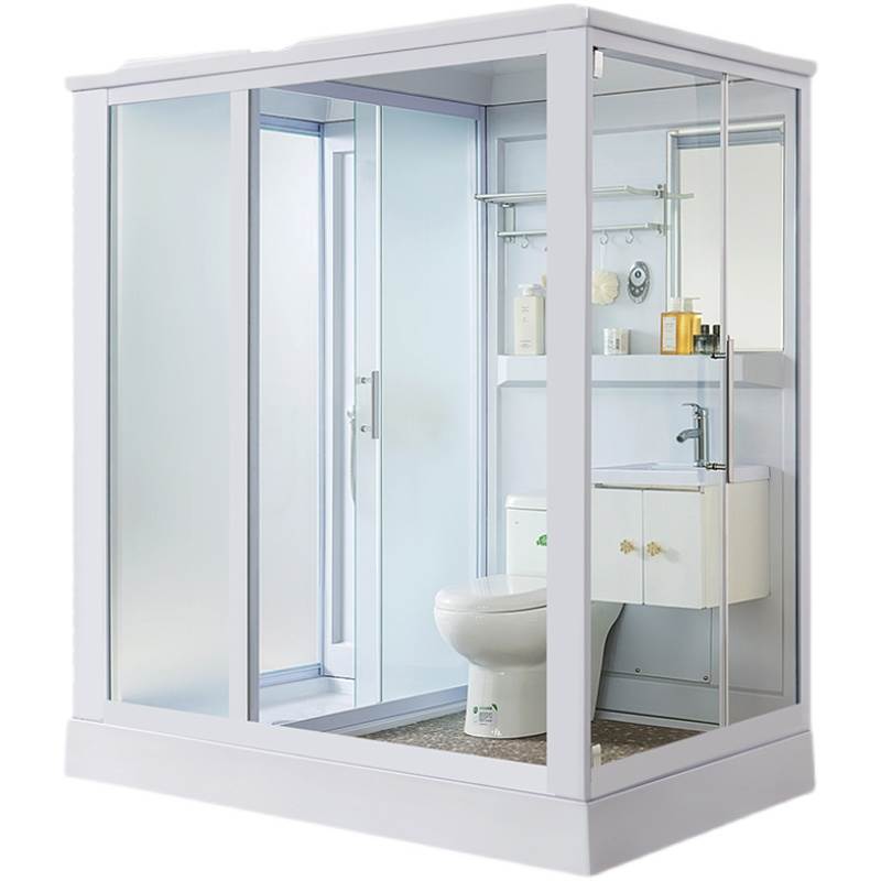 Frosted Single Sliding Shower Kit White Framed Shower Stall with Base Included 75"L x 47"W x 87"H Sided Opening Clearhalo 'Bathroom Remodel & Bathroom Fixtures' 'Home Improvement' 'home_improvement' 'home_improvement_shower_stalls_enclosures' 'Shower Stalls & Enclosures' 'shower_stalls_enclosures' 'Showers & Bathtubs' 7332669