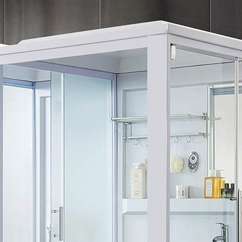 Frosted Single Sliding Shower Kit White Framed Shower Stall with Base Included Clearhalo 'Bathroom Remodel & Bathroom Fixtures' 'Home Improvement' 'home_improvement' 'home_improvement_shower_stalls_enclosures' 'Shower Stalls & Enclosures' 'shower_stalls_enclosures' 'Showers & Bathtubs' 7332679