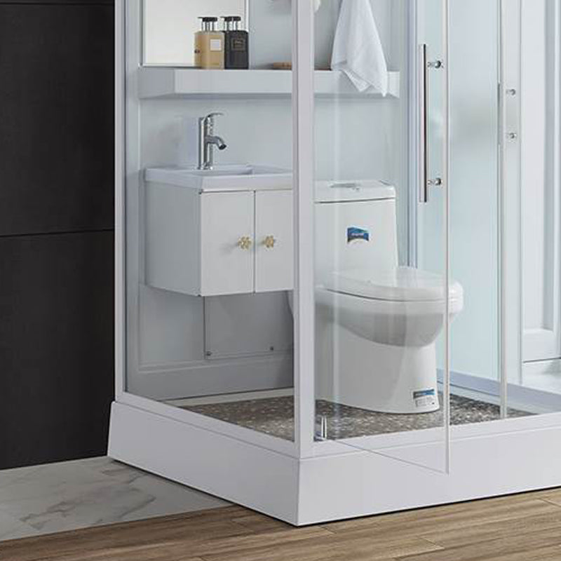 Frosted Single Sliding Shower Kit White Framed Shower Stall with Base Included Clearhalo 'Bathroom Remodel & Bathroom Fixtures' 'Home Improvement' 'home_improvement' 'home_improvement_shower_stalls_enclosures' 'Shower Stalls & Enclosures' 'shower_stalls_enclosures' 'Showers & Bathtubs' 7332680