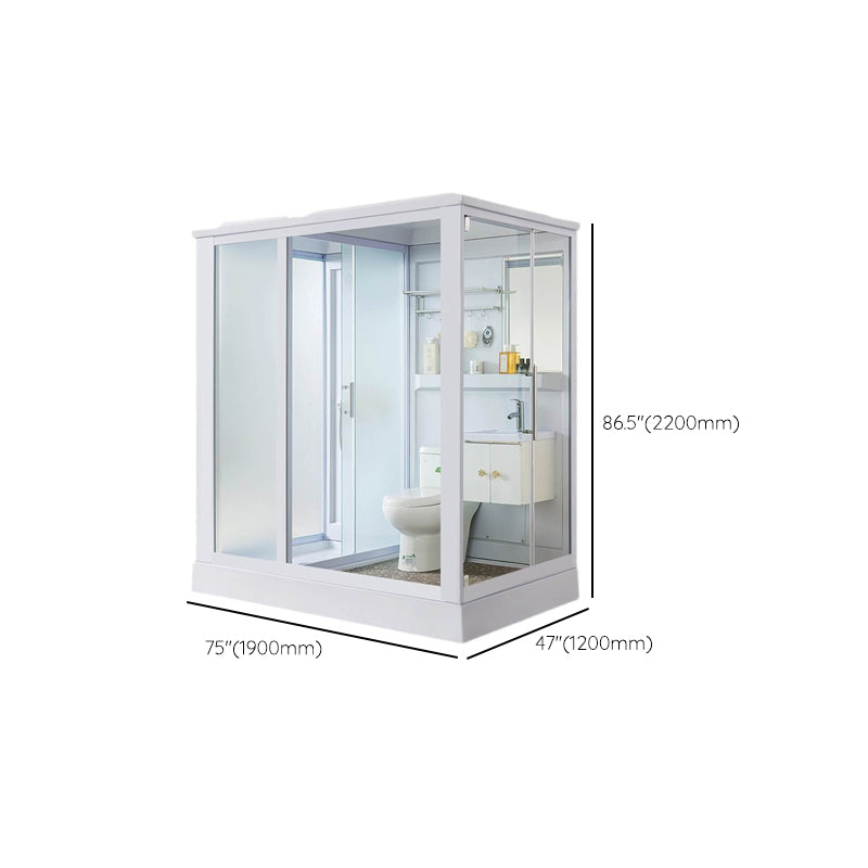 Frosted Single Sliding Shower Kit White Framed Shower Stall with Base Included Clearhalo 'Bathroom Remodel & Bathroom Fixtures' 'Home Improvement' 'home_improvement' 'home_improvement_shower_stalls_enclosures' 'Shower Stalls & Enclosures' 'shower_stalls_enclosures' 'Showers & Bathtubs' 7332682