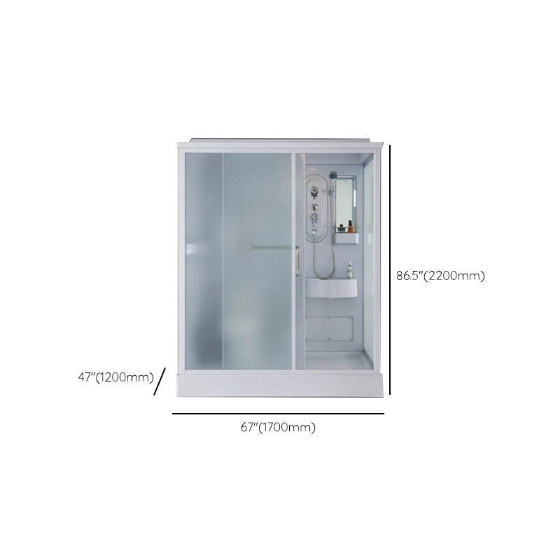 Frosted Single Sliding Shower Kit White Framed Shower Stall with Base Included Clearhalo 'Bathroom Remodel & Bathroom Fixtures' 'Home Improvement' 'home_improvement' 'home_improvement_shower_stalls_enclosures' 'Shower Stalls & Enclosures' 'shower_stalls_enclosures' 'Showers & Bathtubs' 7332683