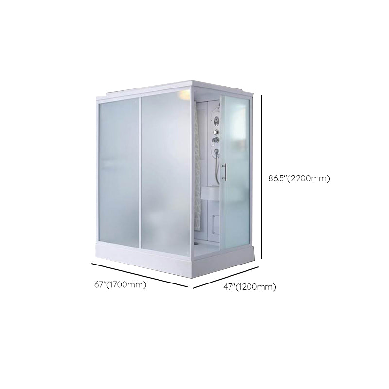 Frosted Single Sliding Shower Kit White Framed Shower Stall with Base Included Clearhalo 'Bathroom Remodel & Bathroom Fixtures' 'Home Improvement' 'home_improvement' 'home_improvement_shower_stalls_enclosures' 'Shower Stalls & Enclosures' 'shower_stalls_enclosures' 'Showers & Bathtubs' 7332684