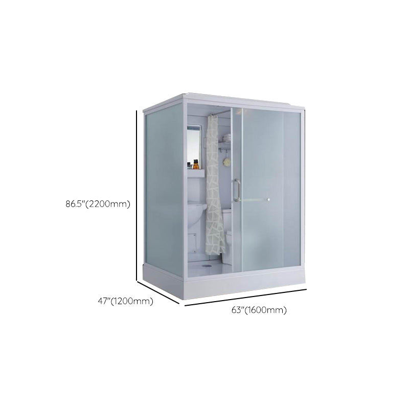 Frosted Single Sliding Shower Kit White Framed Shower Stall with Base Included Clearhalo 'Bathroom Remodel & Bathroom Fixtures' 'Home Improvement' 'home_improvement' 'home_improvement_shower_stalls_enclosures' 'Shower Stalls & Enclosures' 'shower_stalls_enclosures' 'Showers & Bathtubs' 7332685