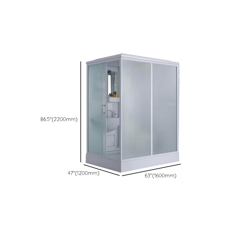 Frosted Single Sliding Shower Kit White Framed Shower Stall with Base Included Clearhalo 'Bathroom Remodel & Bathroom Fixtures' 'Home Improvement' 'home_improvement' 'home_improvement_shower_stalls_enclosures' 'Shower Stalls & Enclosures' 'shower_stalls_enclosures' 'Showers & Bathtubs' 7332686