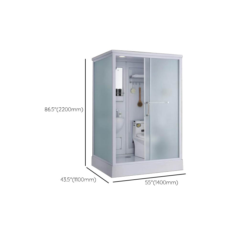 Frosted Single Sliding Shower Kit White Framed Shower Stall with Base Included Clearhalo 'Bathroom Remodel & Bathroom Fixtures' 'Home Improvement' 'home_improvement' 'home_improvement_shower_stalls_enclosures' 'Shower Stalls & Enclosures' 'shower_stalls_enclosures' 'Showers & Bathtubs' 7332687