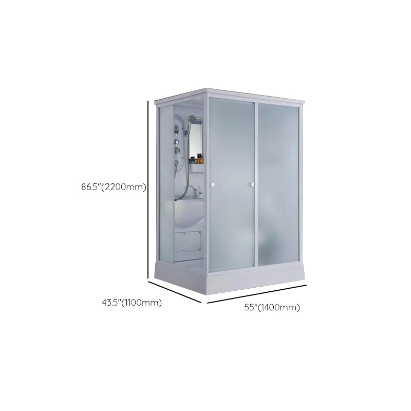Frosted Single Sliding Shower Kit White Framed Shower Stall with Base Included Clearhalo 'Bathroom Remodel & Bathroom Fixtures' 'Home Improvement' 'home_improvement' 'home_improvement_shower_stalls_enclosures' 'Shower Stalls & Enclosures' 'shower_stalls_enclosures' 'Showers & Bathtubs' 7332688