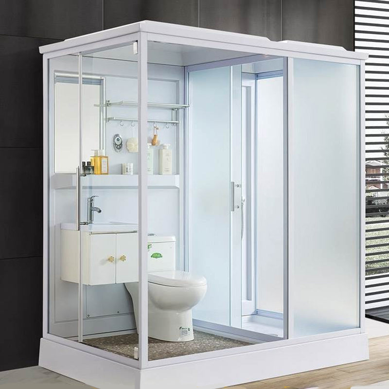 Single Sliding Rectangle Shower Kit White Frosted Shower Stall with Shower Tray Clearhalo 'Bathroom Remodel & Bathroom Fixtures' 'Home Improvement' 'home_improvement' 'home_improvement_shower_stalls_enclosures' 'Shower Stalls & Enclosures' 'shower_stalls_enclosures' 'Showers & Bathtubs' 7332692