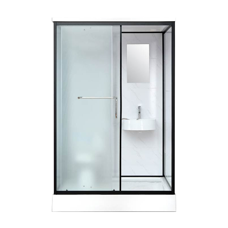 Single Sliding Rectangle Shower Kit White Frosted Shower Stall with Shower Tray Toilet Only Clearhalo 'Bathroom Remodel & Bathroom Fixtures' 'Home Improvement' 'home_improvement' 'home_improvement_shower_stalls_enclosures' 'Shower Stalls & Enclosures' 'shower_stalls_enclosures' 'Showers & Bathtubs' 7332693