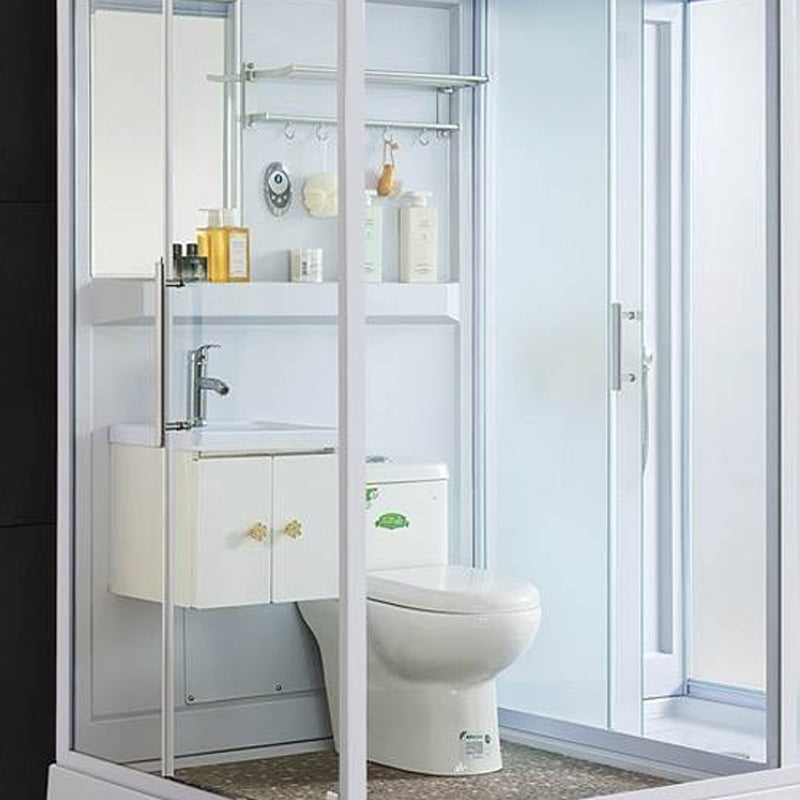 Single Sliding Rectangle Shower Kit White Frosted Shower Stall with Shower Tray Clearhalo 'Bathroom Remodel & Bathroom Fixtures' 'Home Improvement' 'home_improvement' 'home_improvement_shower_stalls_enclosures' 'Shower Stalls & Enclosures' 'shower_stalls_enclosures' 'Showers & Bathtubs' 7332694