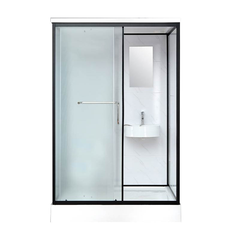 Single Sliding Rectangle Shower Kit White Frosted Shower Stall with Shower Tray Toilet Not Included Clearhalo 'Bathroom Remodel & Bathroom Fixtures' 'Home Improvement' 'home_improvement' 'home_improvement_shower_stalls_enclosures' 'Shower Stalls & Enclosures' 'shower_stalls_enclosures' 'Showers & Bathtubs' 7332695