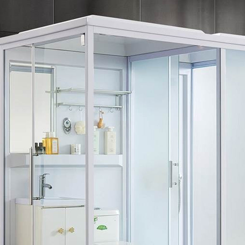 Single Sliding Rectangle Shower Kit White Frosted Shower Stall with Shower Tray Clearhalo 'Bathroom Remodel & Bathroom Fixtures' 'Home Improvement' 'home_improvement' 'home_improvement_shower_stalls_enclosures' 'Shower Stalls & Enclosures' 'shower_stalls_enclosures' 'Showers & Bathtubs' 7332696
