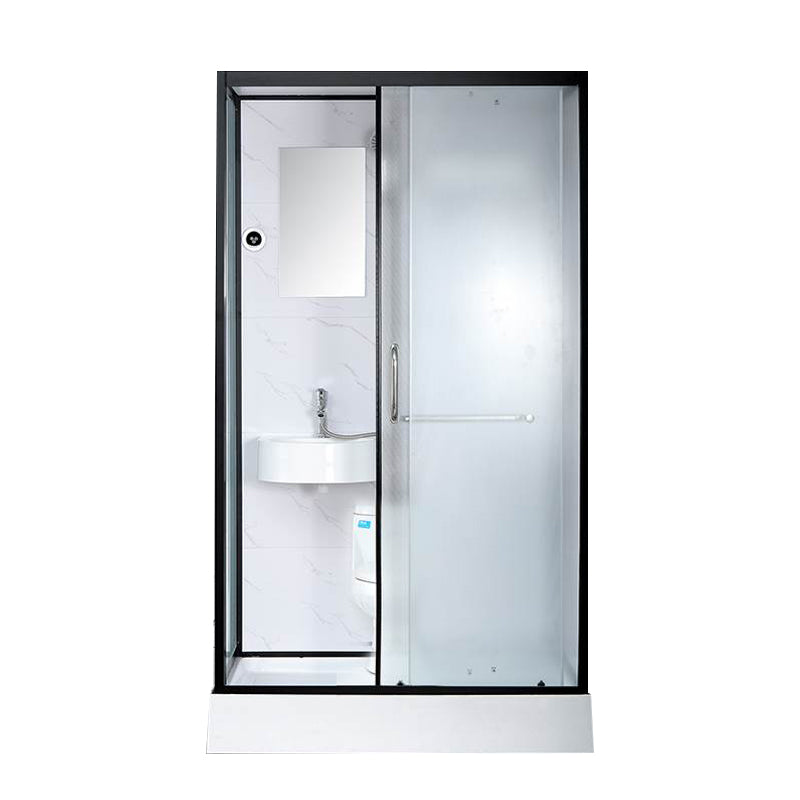 Single Sliding Rectangle Shower Kit White Frosted Shower Stall with Shower Tray Clearhalo 'Bathroom Remodel & Bathroom Fixtures' 'Home Improvement' 'home_improvement' 'home_improvement_shower_stalls_enclosures' 'Shower Stalls & Enclosures' 'shower_stalls_enclosures' 'Showers & Bathtubs' 7332698