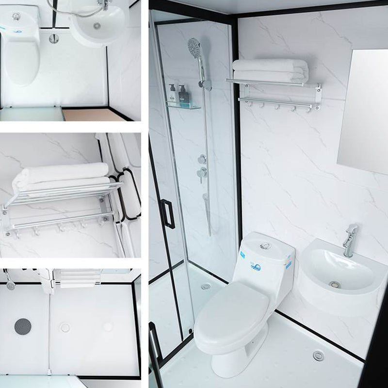 Single Sliding Rectangle Shower Kit White Frosted Shower Stall with Shower Tray Clearhalo 'Bathroom Remodel & Bathroom Fixtures' 'Home Improvement' 'home_improvement' 'home_improvement_shower_stalls_enclosures' 'Shower Stalls & Enclosures' 'shower_stalls_enclosures' 'Showers & Bathtubs' 7332700