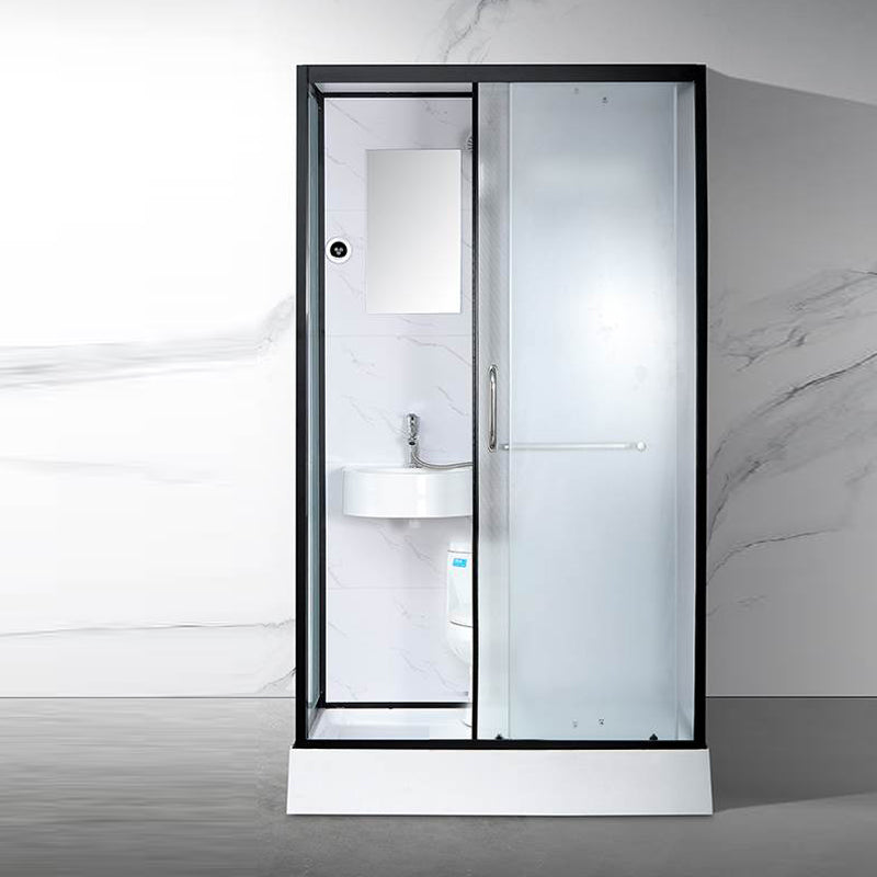 Single Sliding Rectangle Shower Kit White Frosted Shower Stall with Shower Tray Clearhalo 'Bathroom Remodel & Bathroom Fixtures' 'Home Improvement' 'home_improvement' 'home_improvement_shower_stalls_enclosures' 'Shower Stalls & Enclosures' 'shower_stalls_enclosures' 'Showers & Bathtubs' 7332702