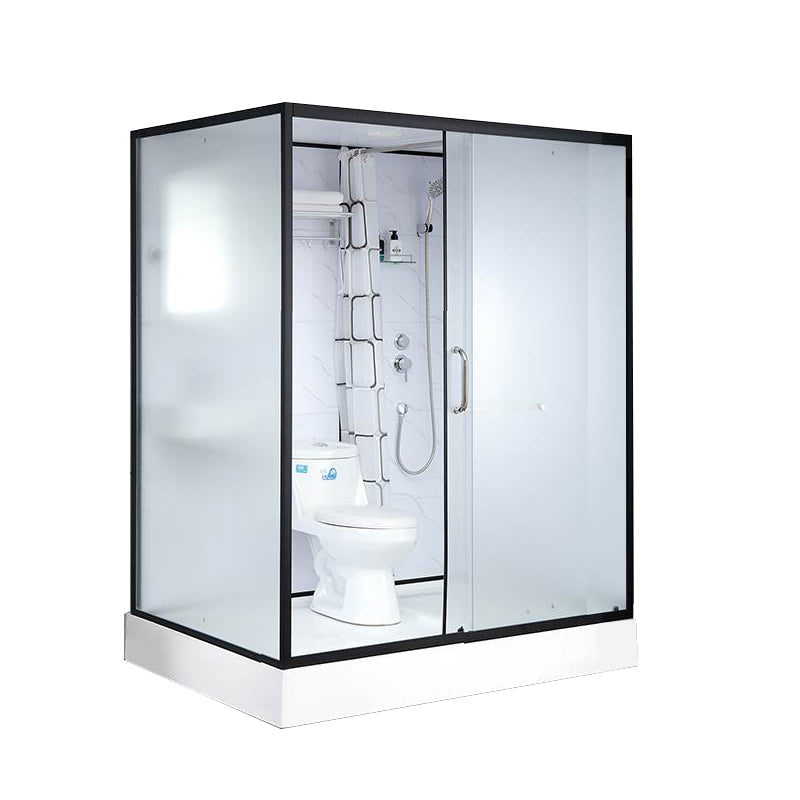 Single Sliding Rectangle Shower Kit White Frosted Shower Stall with Shower Tray 67"L x 47"W x 86"H Toilet Only Clearhalo 'Bathroom Remodel & Bathroom Fixtures' 'Home Improvement' 'home_improvement' 'home_improvement_shower_stalls_enclosures' 'Shower Stalls & Enclosures' 'shower_stalls_enclosures' 'Showers & Bathtubs' 7332703