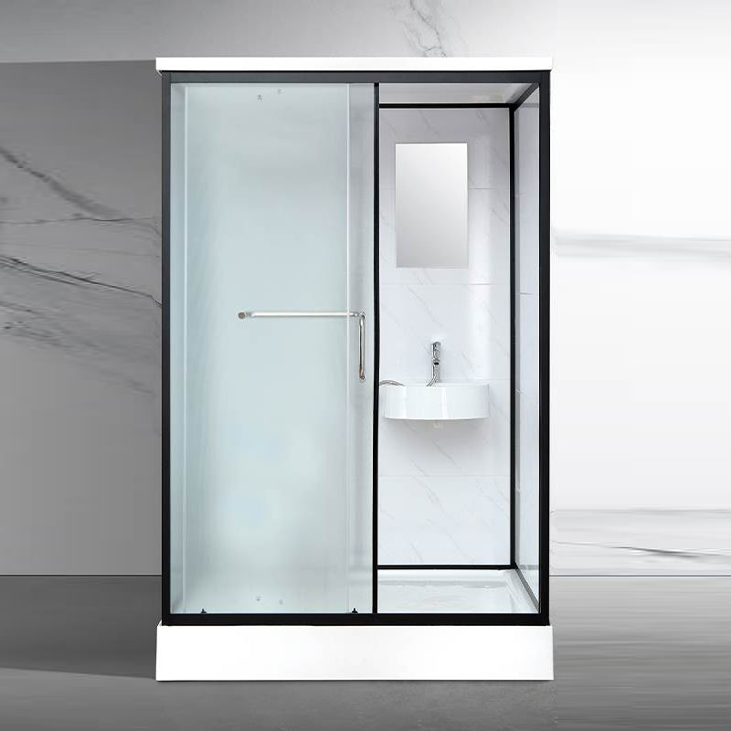 Single Sliding Rectangle Shower Kit White Frosted Shower Stall with Shower Tray Clearhalo 'Bathroom Remodel & Bathroom Fixtures' 'Home Improvement' 'home_improvement' 'home_improvement_shower_stalls_enclosures' 'Shower Stalls & Enclosures' 'shower_stalls_enclosures' 'Showers & Bathtubs' 7332704