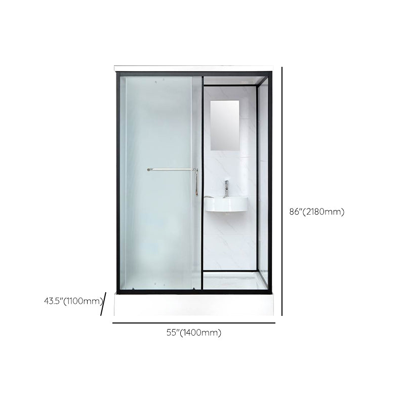Single Sliding Rectangle Shower Kit White Frosted Shower Stall with Shower Tray Clearhalo 'Bathroom Remodel & Bathroom Fixtures' 'Home Improvement' 'home_improvement' 'home_improvement_shower_stalls_enclosures' 'Shower Stalls & Enclosures' 'shower_stalls_enclosures' 'Showers & Bathtubs' 7332706