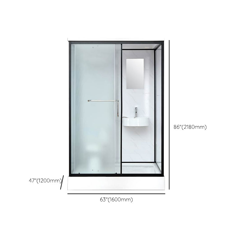 Single Sliding Rectangle Shower Kit White Frosted Shower Stall with Shower Tray Clearhalo 'Bathroom Remodel & Bathroom Fixtures' 'Home Improvement' 'home_improvement' 'home_improvement_shower_stalls_enclosures' 'Shower Stalls & Enclosures' 'shower_stalls_enclosures' 'Showers & Bathtubs' 7332707