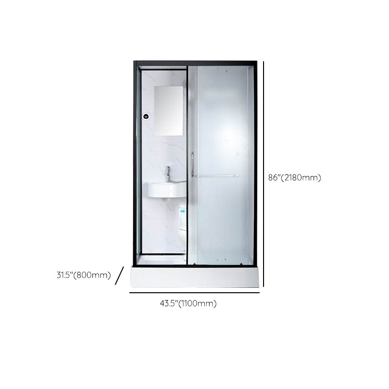 Single Sliding Rectangle Shower Kit White Frosted Shower Stall with Shower Tray Clearhalo 'Bathroom Remodel & Bathroom Fixtures' 'Home Improvement' 'home_improvement' 'home_improvement_shower_stalls_enclosures' 'Shower Stalls & Enclosures' 'shower_stalls_enclosures' 'Showers & Bathtubs' 7332713