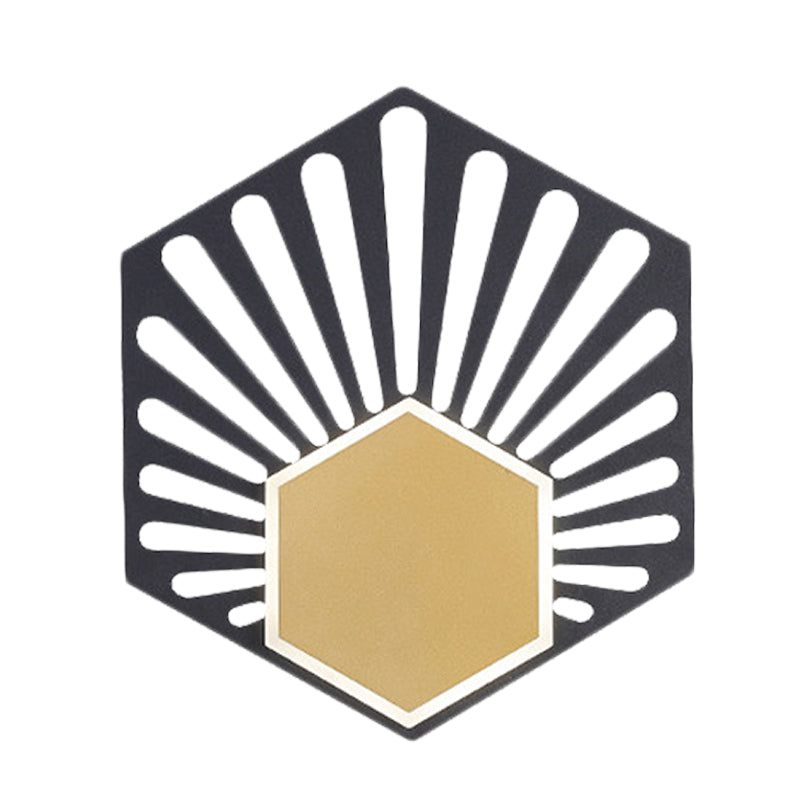 Hexagon Wall Mounted Light Modernist Metallic LED Bedside Sconce Lamp in Black with Fan Design, 8"/10" Wide Clearhalo 'Cast Iron' 'Glass' 'Industrial' 'Modern wall lights' 'Modern' 'Tiffany' 'Traditional wall lights' 'Wall Lamps & Sconces' 'Wall Lights' Lighting' 733280