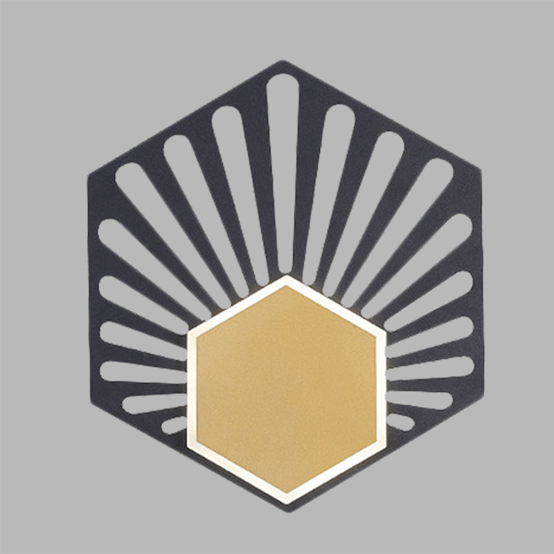 Hexagon Wall Mounted Light Modernist Metallic LED Bedside Sconce Lamp in Black with Fan Design, 8"/10" Wide Clearhalo 'Cast Iron' 'Glass' 'Industrial' 'Modern wall lights' 'Modern' 'Tiffany' 'Traditional wall lights' 'Wall Lamps & Sconces' 'Wall Lights' Lighting' 733281