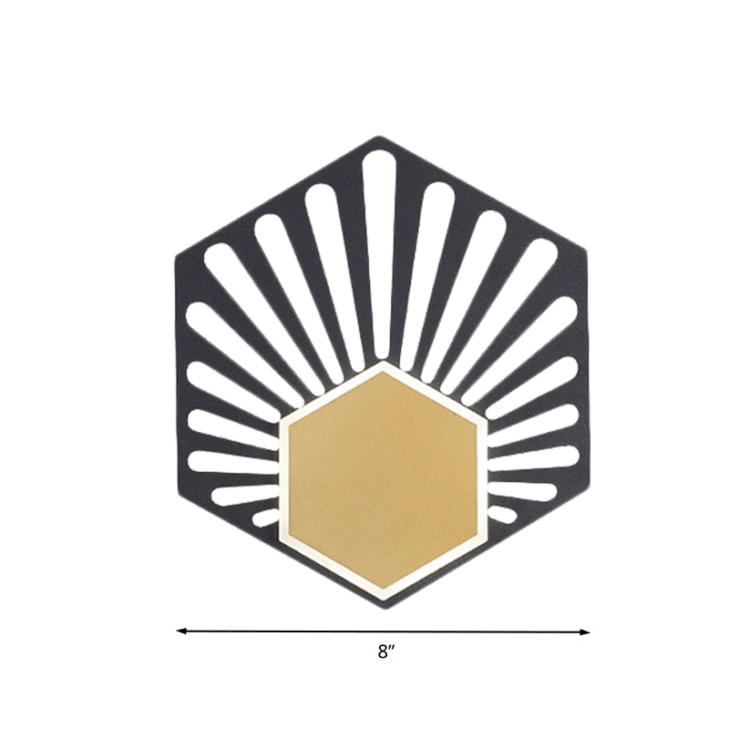 Hexagon Wall Mounted Light Modernist Metallic LED Bedside Sconce Lamp in Black with Fan Design, 8"/10" Wide Clearhalo 'Cast Iron' 'Glass' 'Industrial' 'Modern wall lights' 'Modern' 'Tiffany' 'Traditional wall lights' 'Wall Lamps & Sconces' 'Wall Lights' Lighting' 733282