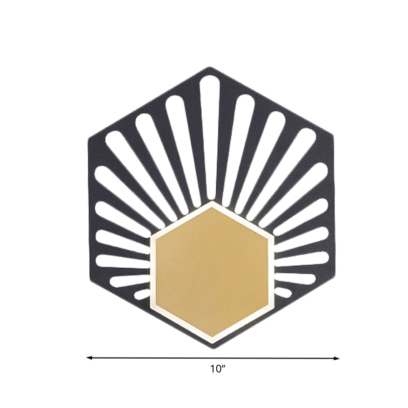 Hexagon Wall Mounted Light Modernist Metallic LED Bedside Sconce Lamp in Black with Fan Design, 8"/10" Wide Clearhalo 'Cast Iron' 'Glass' 'Industrial' 'Modern wall lights' 'Modern' 'Tiffany' 'Traditional wall lights' 'Wall Lamps & Sconces' 'Wall Lights' Lighting' 733283