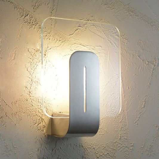 1 Head Bathroom Sconce Light Modern Silver Finish Wall Mounted Lamp with Square Panel Clear Glass Shade Silver Clearhalo 'Cast Iron' 'Glass' 'Industrial' 'Modern wall lights' 'Modern' 'Tiffany' 'Traditional wall lights' 'Wall Lamps & Sconces' 'Wall Lights' Lighting' 733294