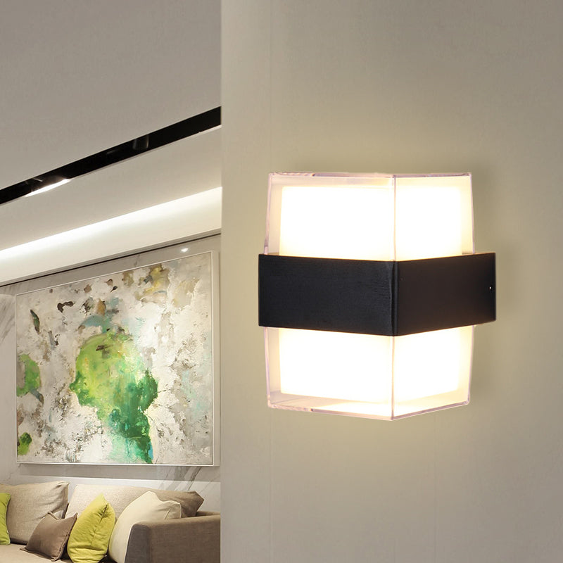 White and Black Cuboid Box Sconce Modernist LED Acrylic Wall Lighting in Warm/White Light for Bedside Clearhalo 'Modern wall lights' 'Modern' 'Wall Lamps & Sconces' 'Wall Lights' Lighting' 733300