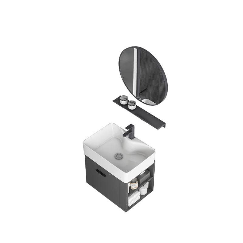 Modern Dark Gray Ceramic Vanity Single-Sink Wall Mount Vanity Sink Vanity & Faucet & Mirrors 19"L x 15"W x 21"H Clearhalo 'Bathroom Remodel & Bathroom Fixtures' 'Bathroom Vanities' 'bathroom_vanities' 'Home Improvement' 'home_improvement' 'home_improvement_bathroom_vanities' 7333015