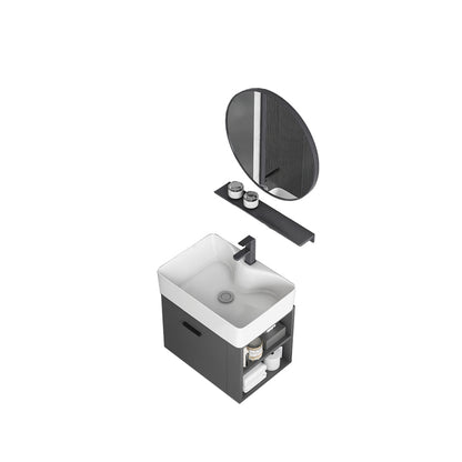 Modern Dark Gray Ceramic Vanity Single-Sink Wall Mount Vanity Sink Vanity & Faucet & Mirrors 19"L x 15"W x 21"H Clearhalo 'Bathroom Remodel & Bathroom Fixtures' 'Bathroom Vanities' 'bathroom_vanities' 'Home Improvement' 'home_improvement' 'home_improvement_bathroom_vanities' 7333015