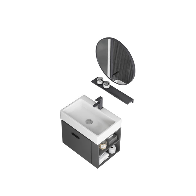 Modern Dark Gray Ceramic Vanity Single-Sink Wall Mount Vanity Sink Vanity & Faucet & Mirrors 20"L x 14"W x 21"H Clearhalo 'Bathroom Remodel & Bathroom Fixtures' 'Bathroom Vanities' 'bathroom_vanities' 'Home Improvement' 'home_improvement' 'home_improvement_bathroom_vanities' 7333016