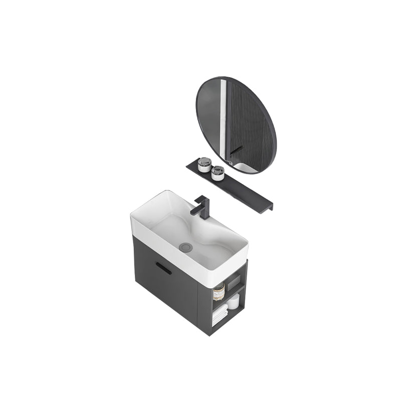 Modern Dark Gray Ceramic Vanity Single-Sink Wall Mount Vanity Sink Vanity & Faucet & Mirrors 22"L x 12"W x 21"H Clearhalo 'Bathroom Remodel & Bathroom Fixtures' 'Bathroom Vanities' 'bathroom_vanities' 'Home Improvement' 'home_improvement' 'home_improvement_bathroom_vanities' 7333017