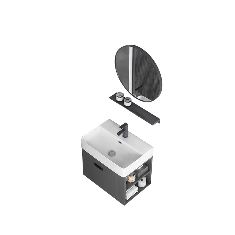 Modern Dark Gray Ceramic Vanity Single-Sink Wall Mount Vanity Sink Vanity & Faucet & Mirrors 24"L x 17"W x 20"H Clearhalo 'Bathroom Remodel & Bathroom Fixtures' 'Bathroom Vanities' 'bathroom_vanities' 'Home Improvement' 'home_improvement' 'home_improvement_bathroom_vanities' 7333019